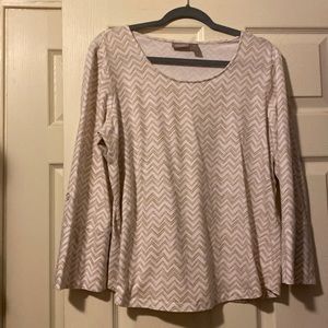 Chicos blouse, tan/yellow/white, size 2